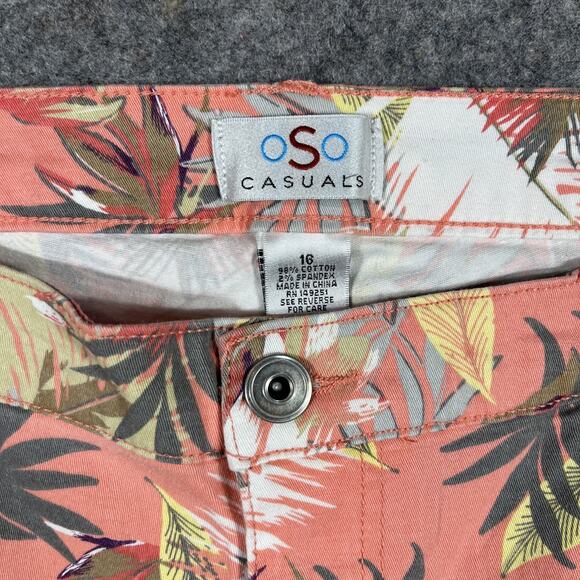 OSO Casuals Pants Women’s‎ 16 Peach Floral Flat Front Straight Leg Basic NWOT - Picture 2 of 9